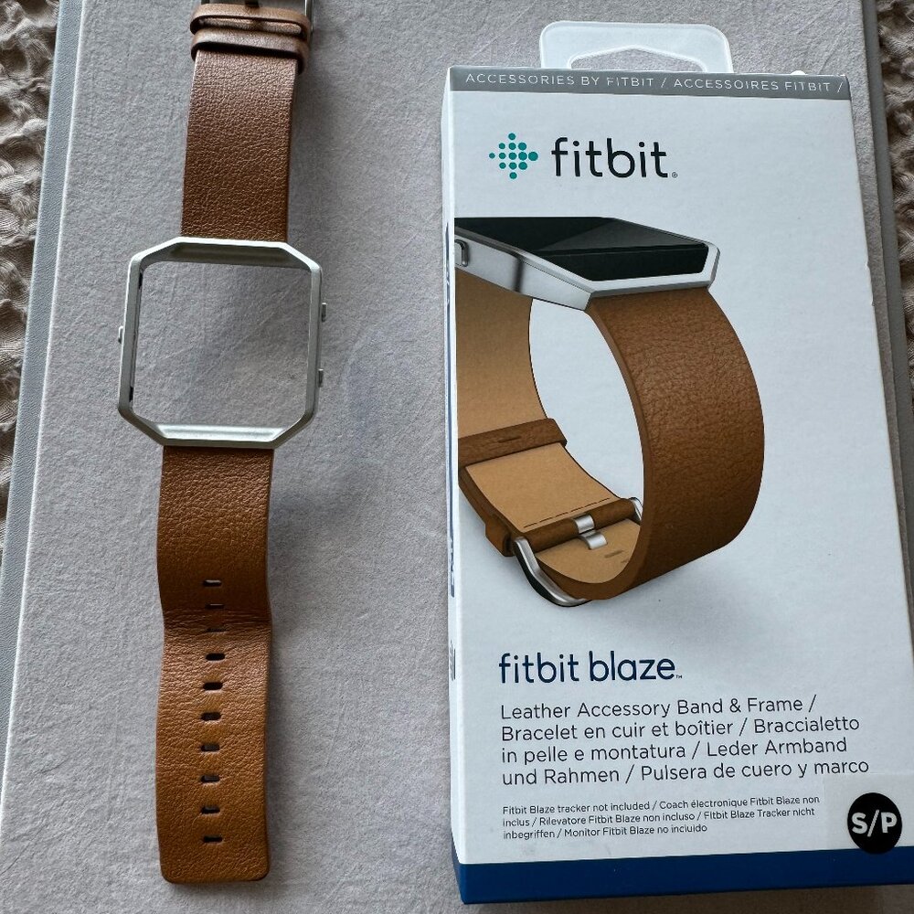 Fitbit brown leather accessory band and frame with original box- size small